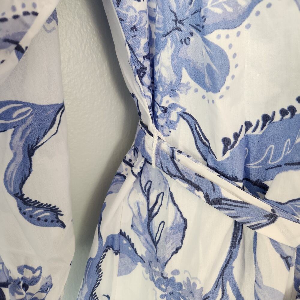 Cynthia Steffe Shirt Dress Women's L White Blue Floral Flared Coastal Nautical - Picture 5 of 16